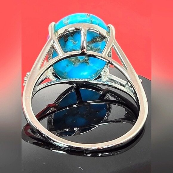 925 Sterling Silver Ring SZ 9 with Natural 12x15mm Turquoise Gemstone. - Picture 4 of 6